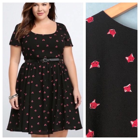 torrid Dresses & Skirts - Torrid Fox Print Skater Dress Midi Fit Flare Black